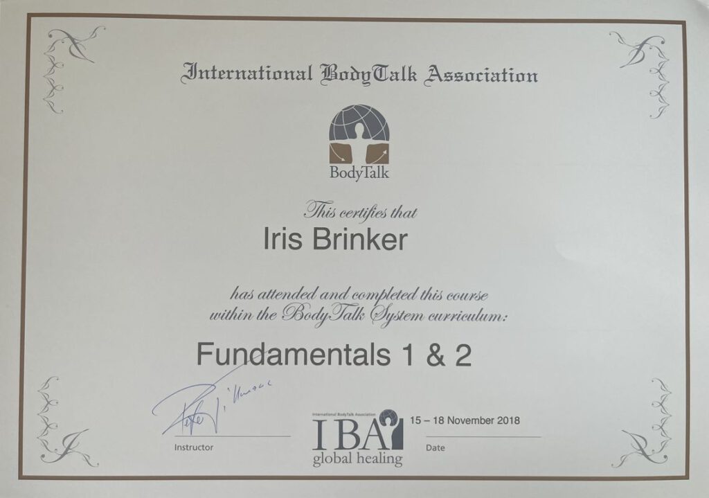 Iris Brinker ist zertifiziert auf dem Gebiet BodyTalk
